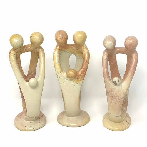 Natural 8-inch Tall Soapstone Family Sculpture - 2 Parents 1 Child - Smolart