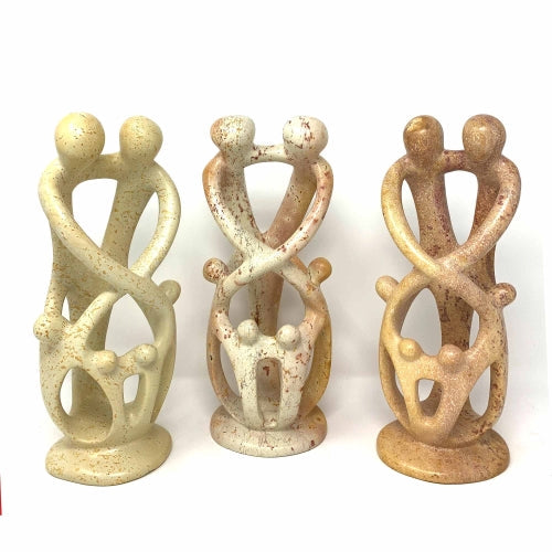 Natural 8-inch Tall Soapstone Family Sculpture - 2 Parents 4 Children - Smolart