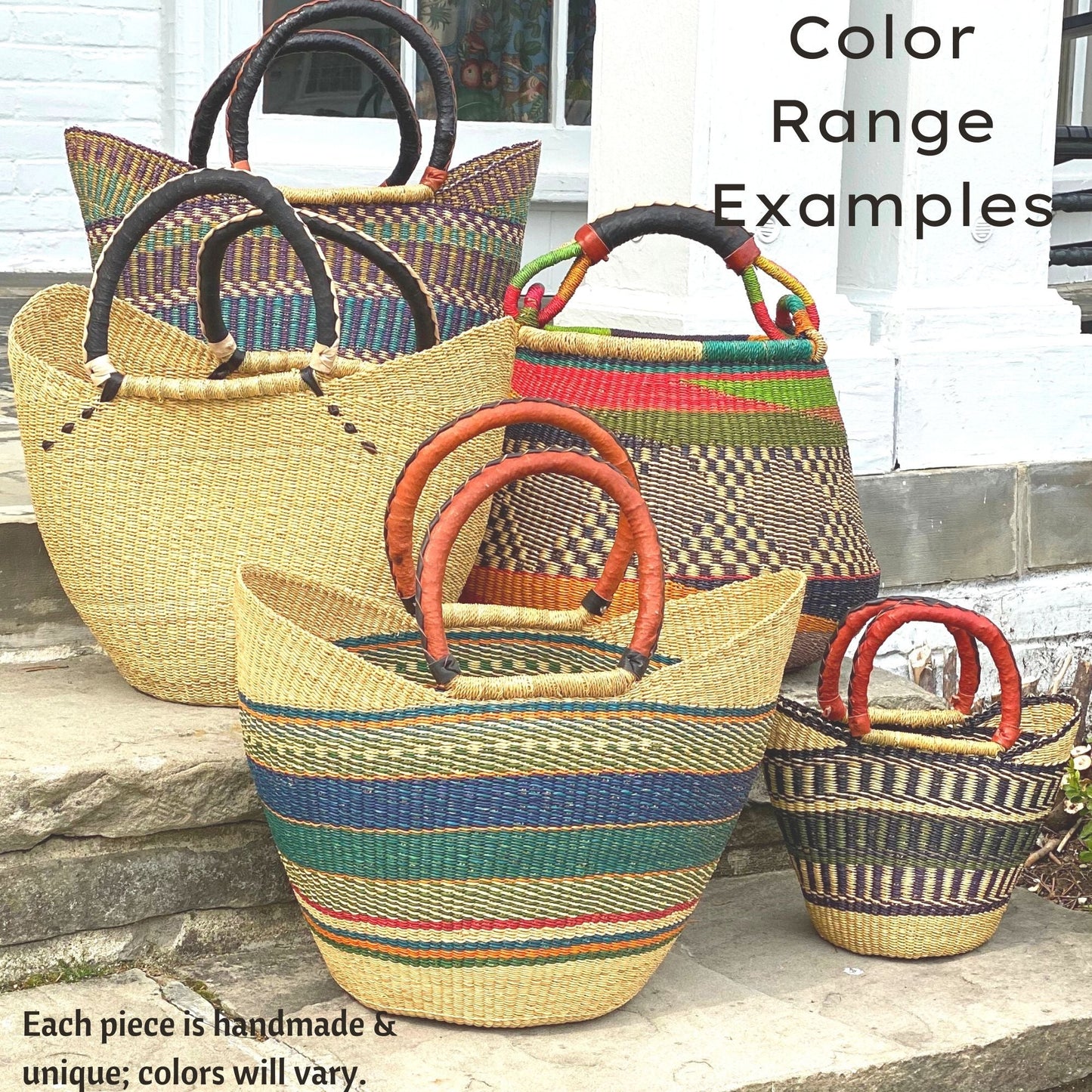 Bolga Pot Design Market Basket, Mixed Colors