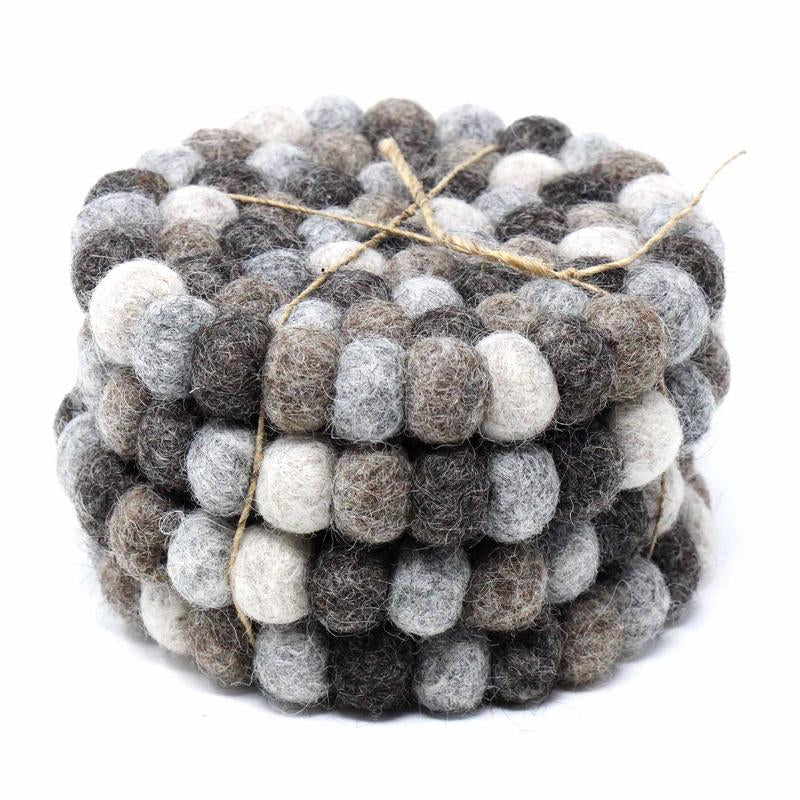 Hand Crafted Felt Ball Coasters from Nepal: 4-pack, Multicolor Greys - Global Groove (T)