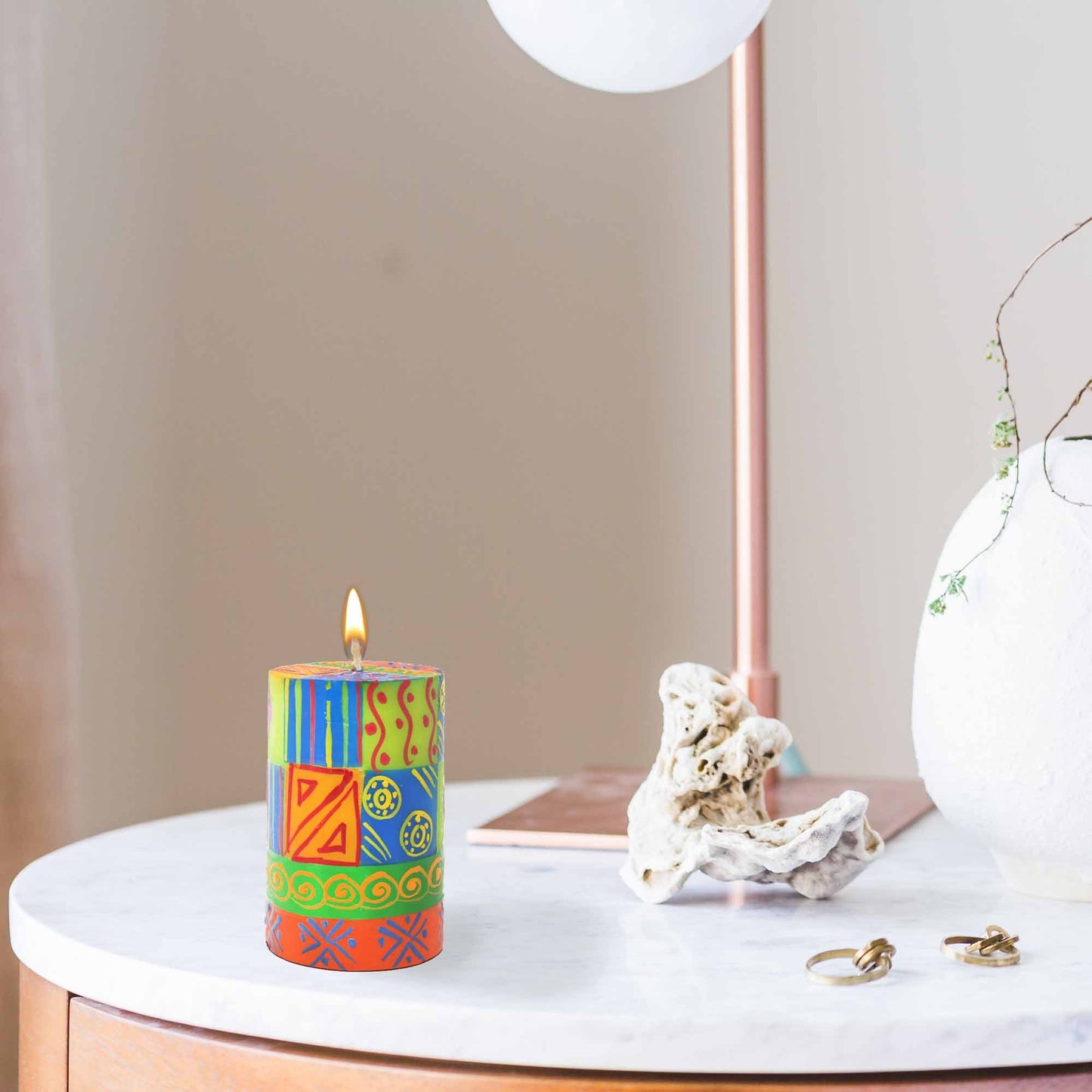 Single Boxed Hand-Painted Pillar Candle - Shahida Design - Nobunto