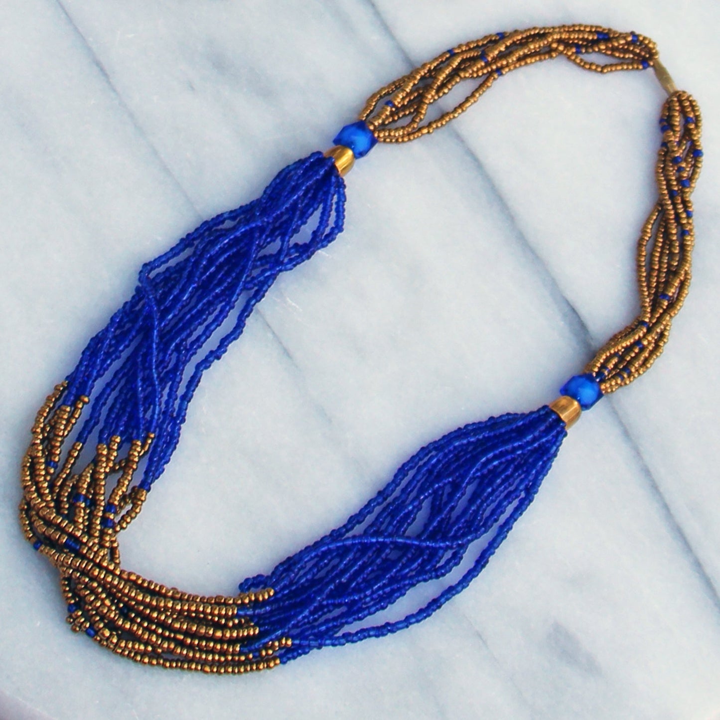 Multistrand Maasai Bead Necklace, Lapis Blue and Gold