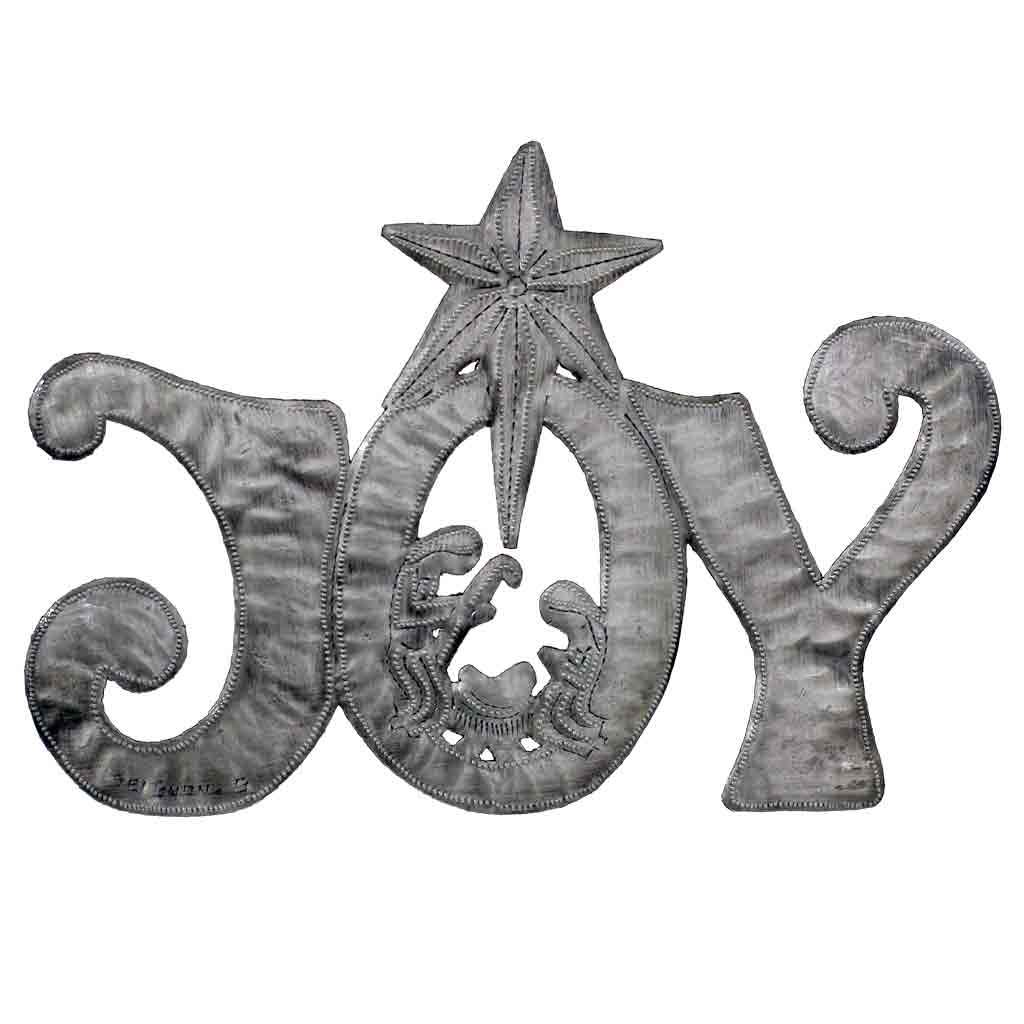 JOY Metal Art with Nativity Scene (11" x 8") - Croix des Bouquets (H)