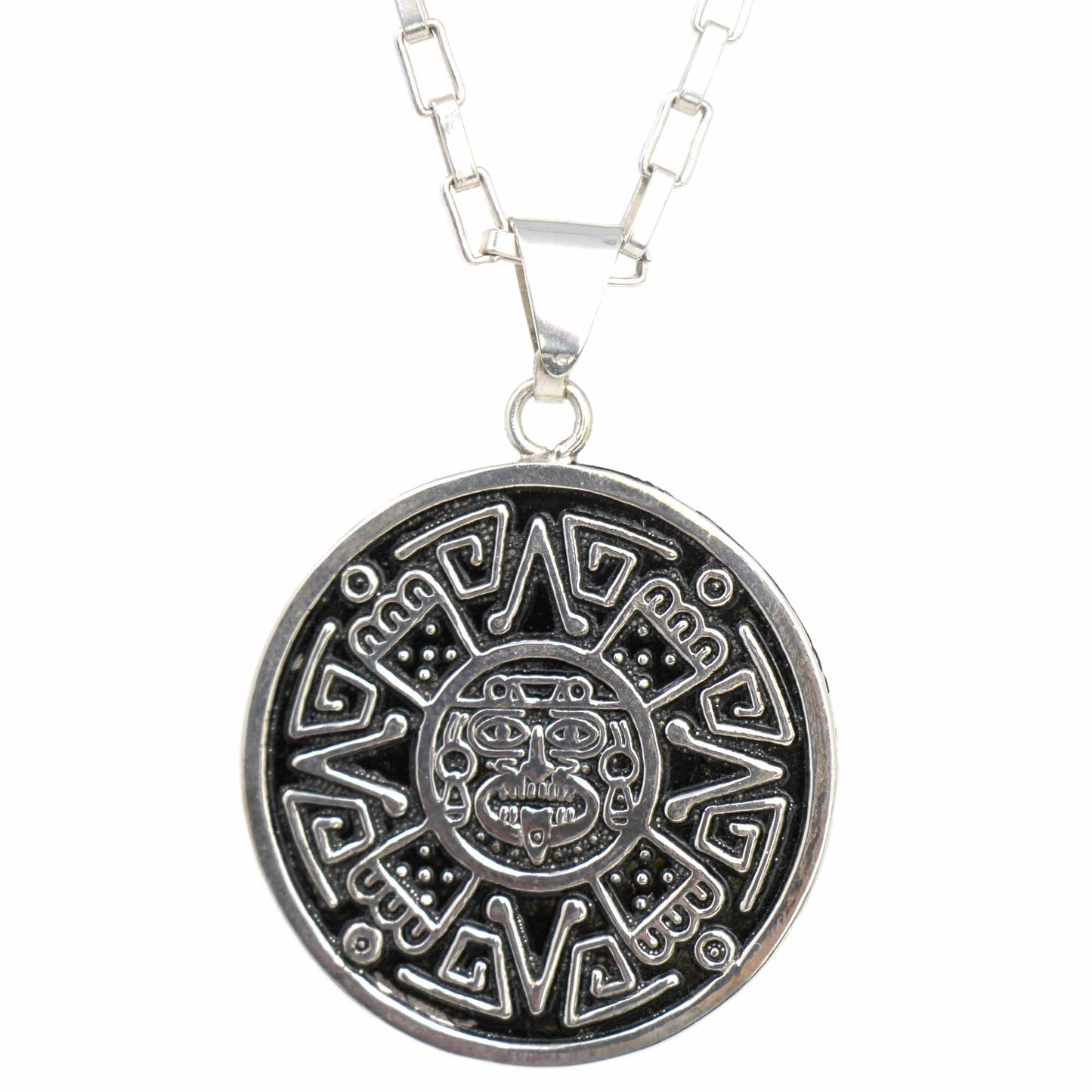 Alpaca Silver Aztec Face Pendant with Chain