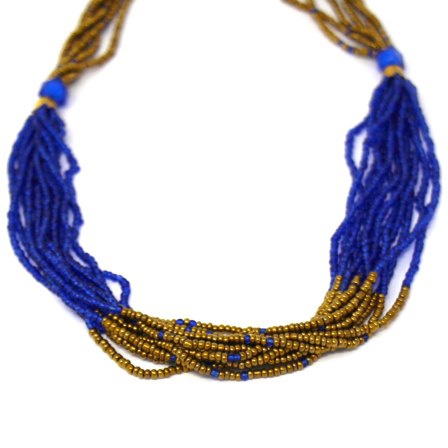 Multistrand Maasai Bead Necklace, Lapis Blue and Gold