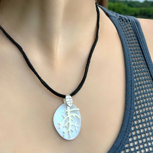 Pendant, Silver Branches on Mother of Pearl