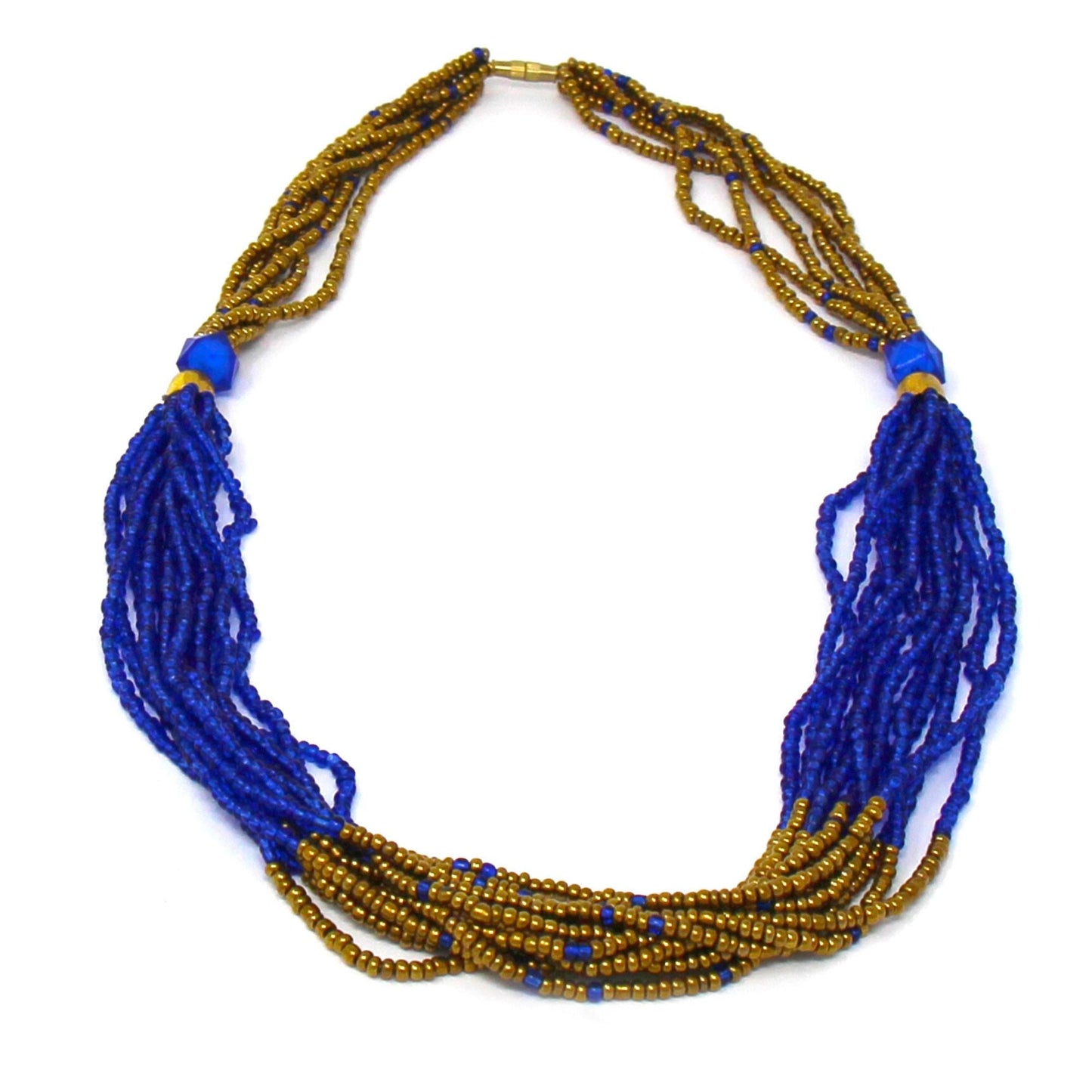 Multistrand Maasai Bead Necklace, Lapis Blue and Gold