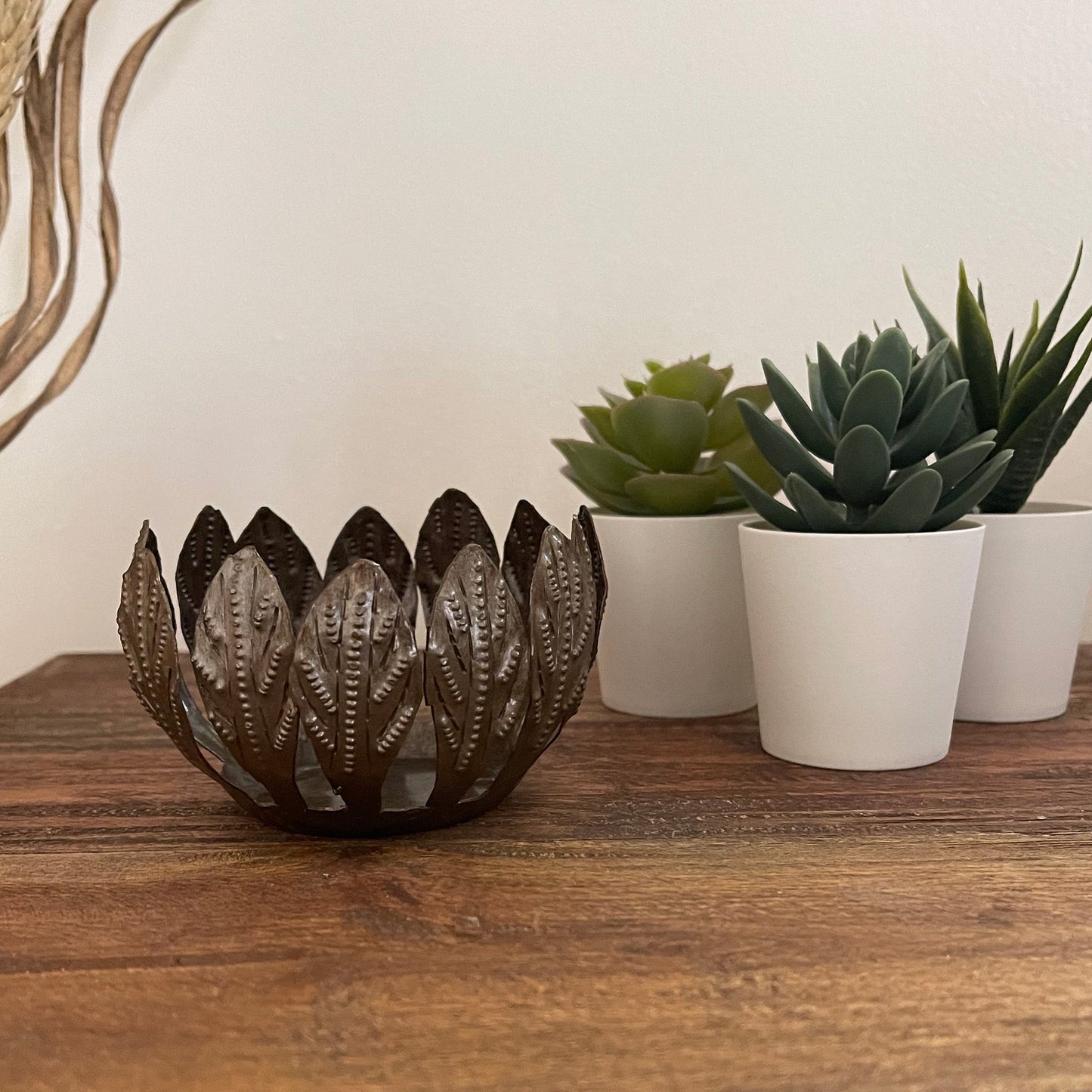 Decorative Drum Art Bowl or Votive, Mango Leaf