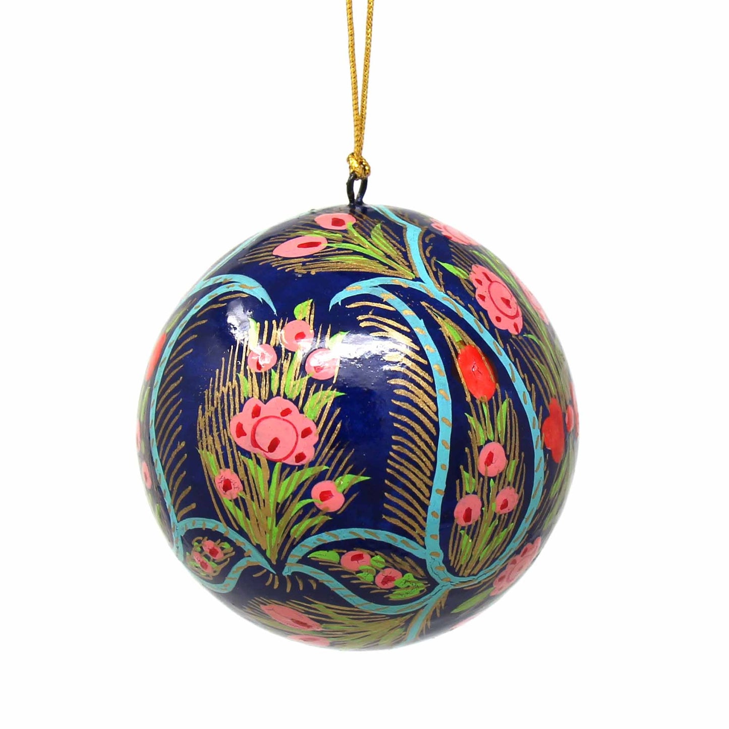 Handpainted Ornaments, Coral & Blue Floral - Pack of 3