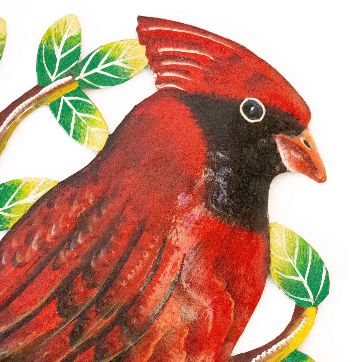 Cardinal on Branch, Painted Haitian Steel Drum Wall Art