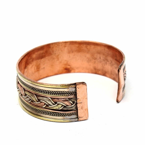 Copper and Brass Cuff Bracelet: Healing Ribbon - DZI (J)