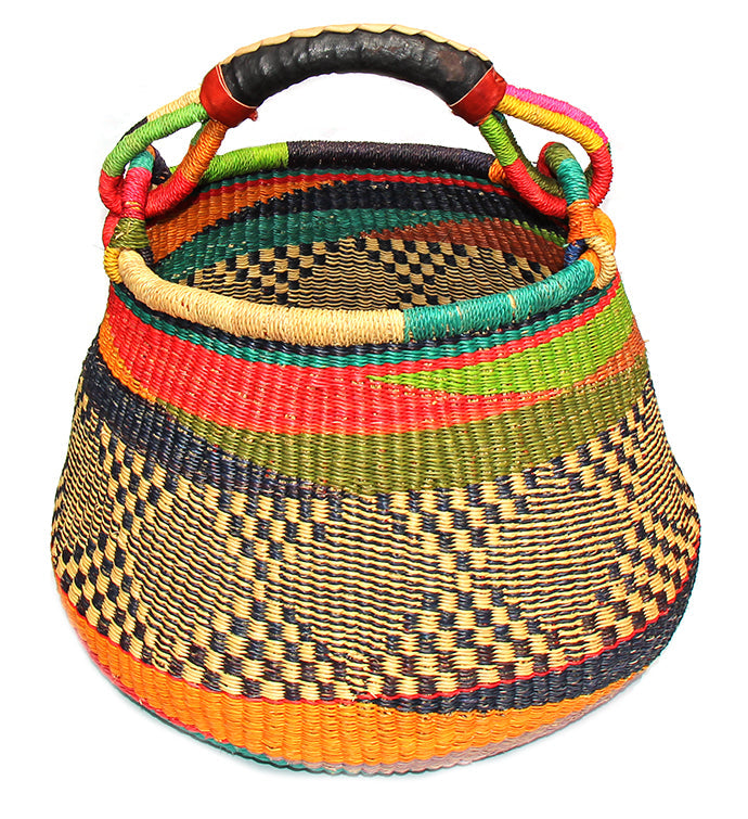 Bolga Pot Design Market Basket, Mixed Colors