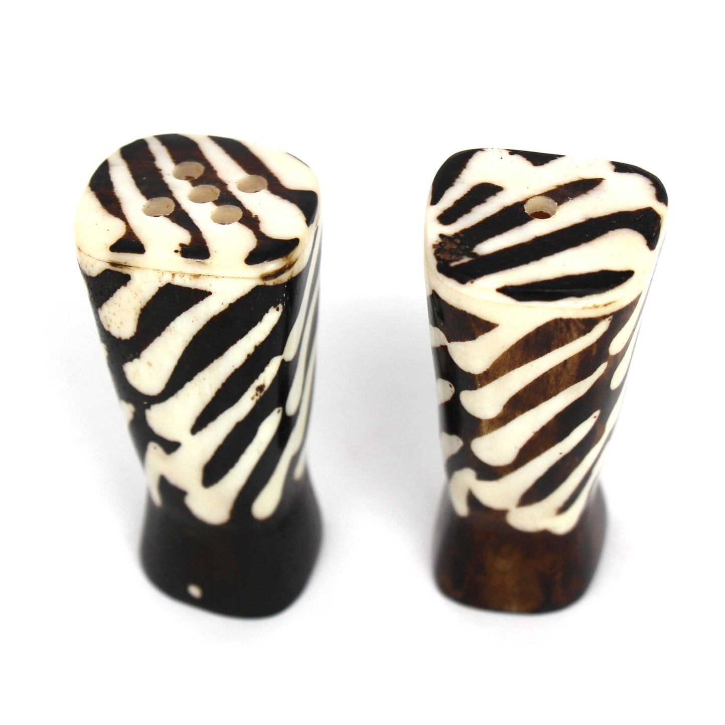 African Natural Bone Salt & Pepper Shakers, Traditional Batik Designs