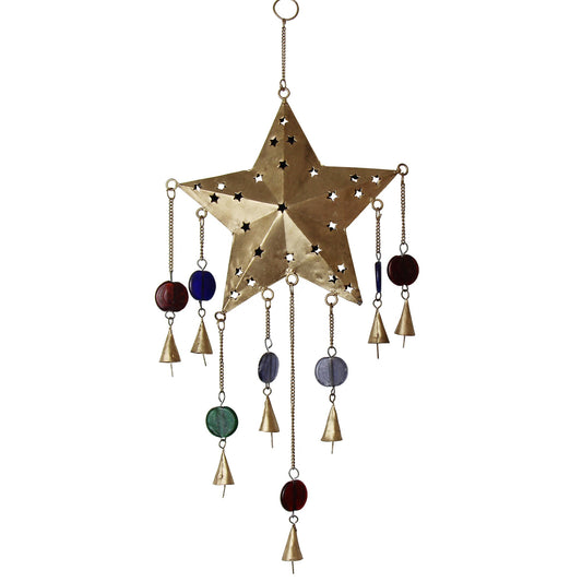 Handcrafted Ornate Star Chime, Recycled Iron and Glass Beads