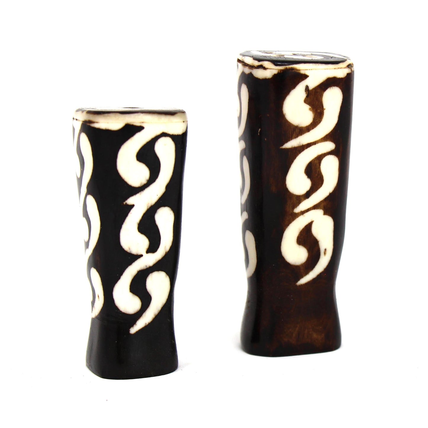 African Natural Bone Salt & Pepper Shakers, Traditional Batik Designs