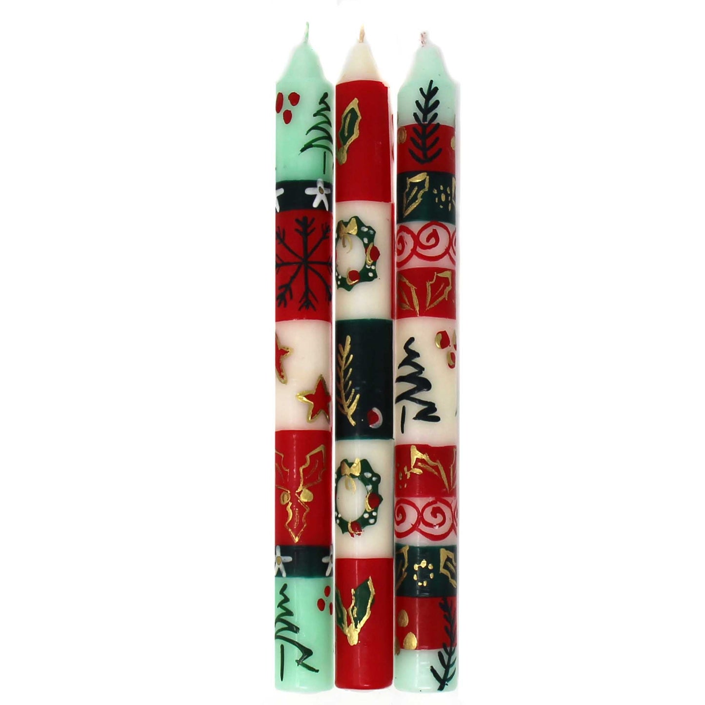 Set of Three Boxed Tall Hand-Painted Candles - Ukhisimui Design - Nobunto