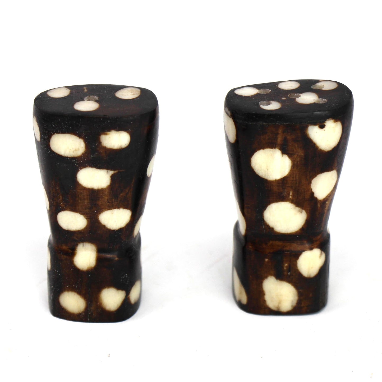 African Natural Bone Salt & Pepper Shakers, Traditional Batik Designs