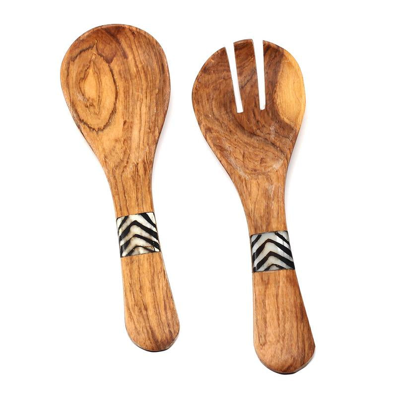 Olive Wood Serving Set, Small with Batik Inlay