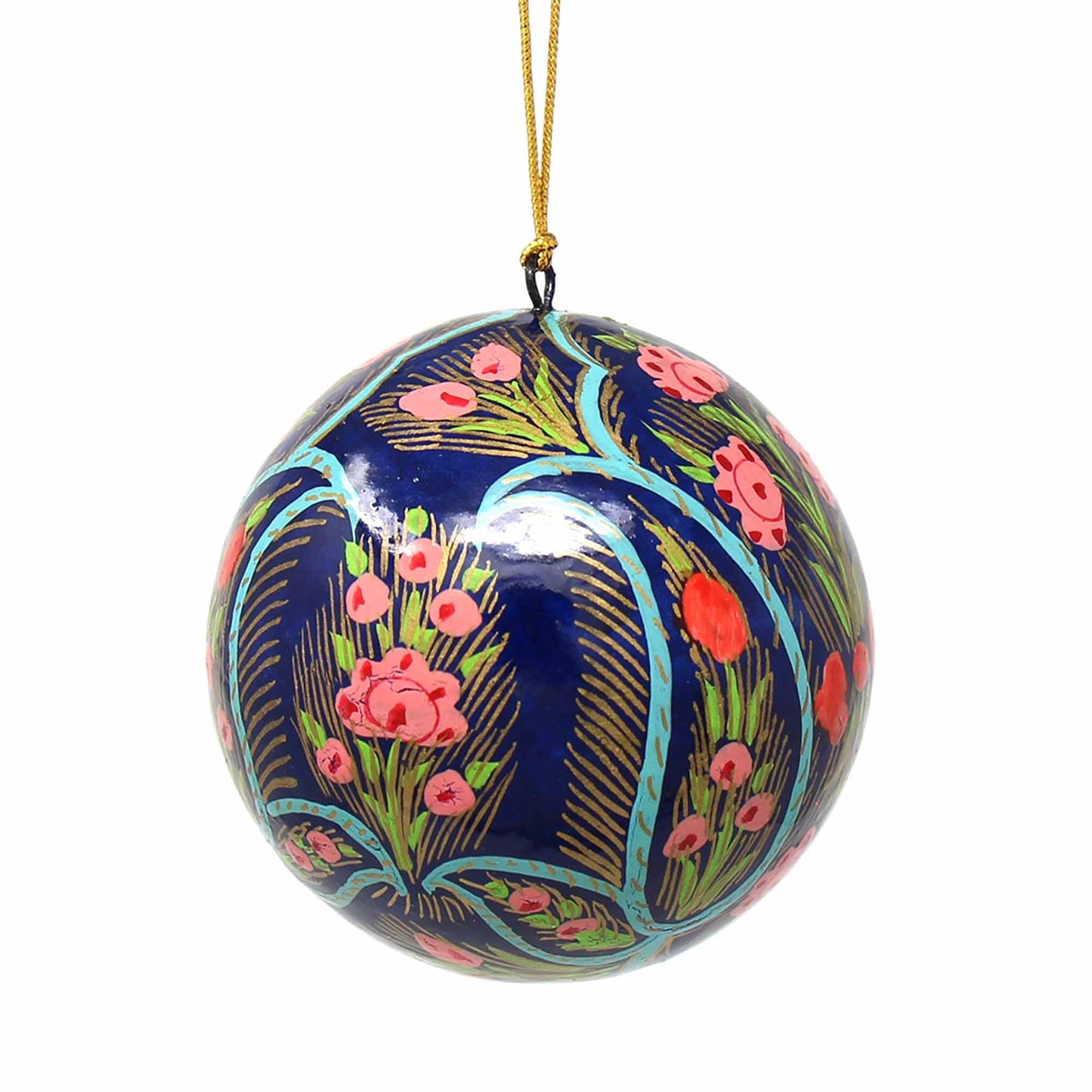 Handpainted Ornaments, Coral & Blue Floral - Pack of 3