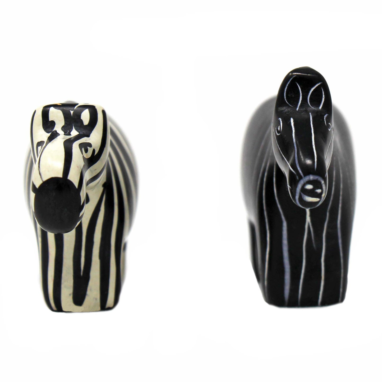 Zebra Soapstone Sculptures, Set of 2