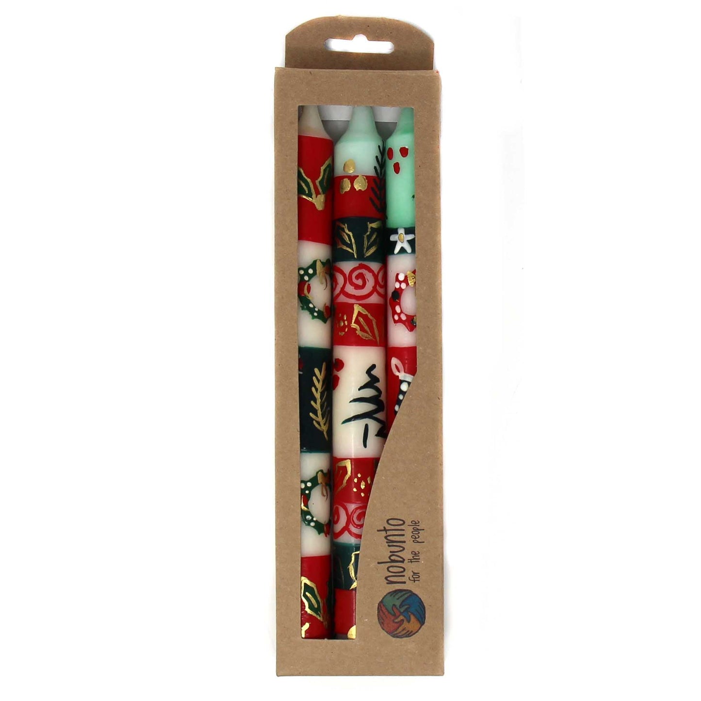 Set of Three Boxed Tall Hand-Painted Candles - Ukhisimui Design - Nobunto