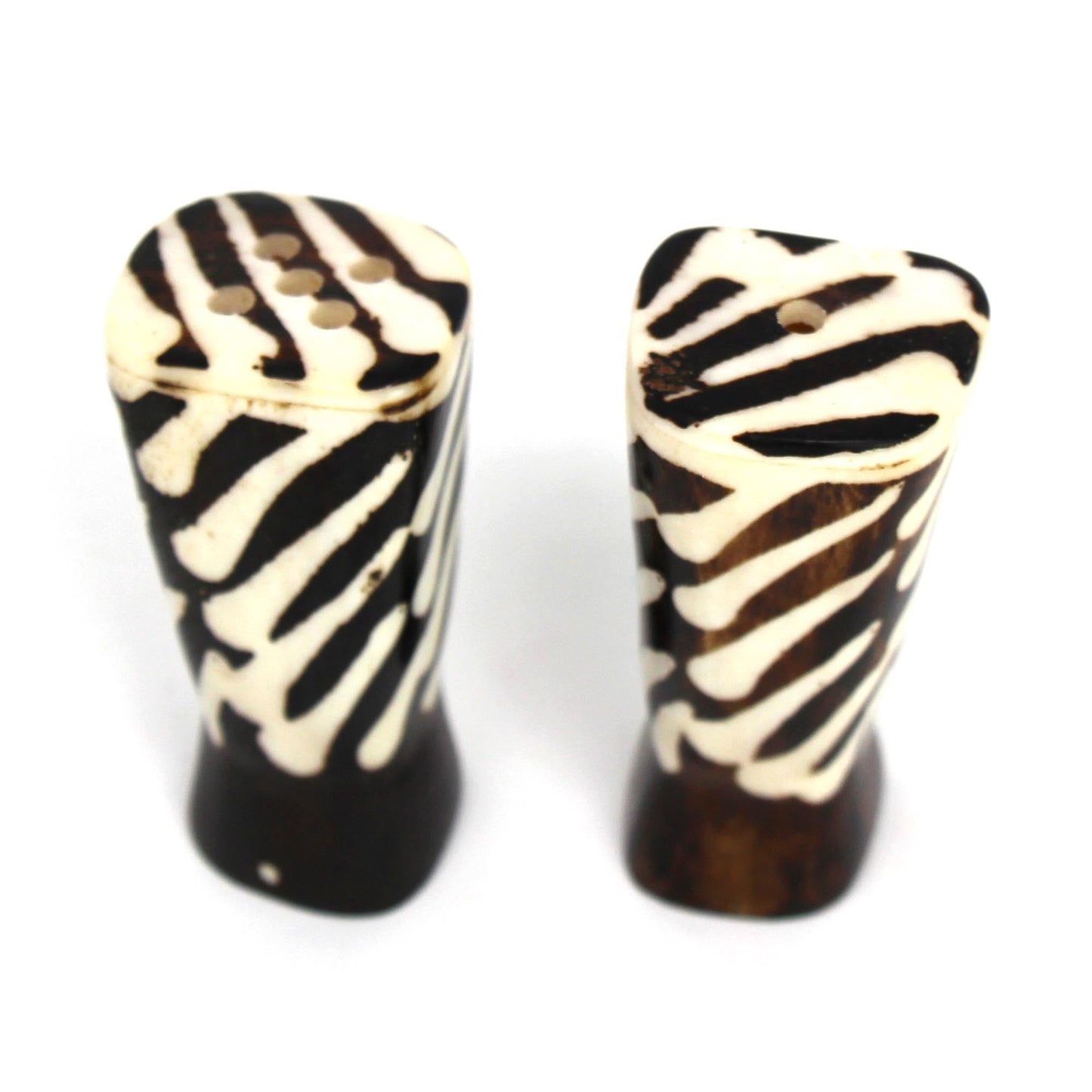 African Natural Bone Salt & Pepper Shakers, Traditional Batik Designs