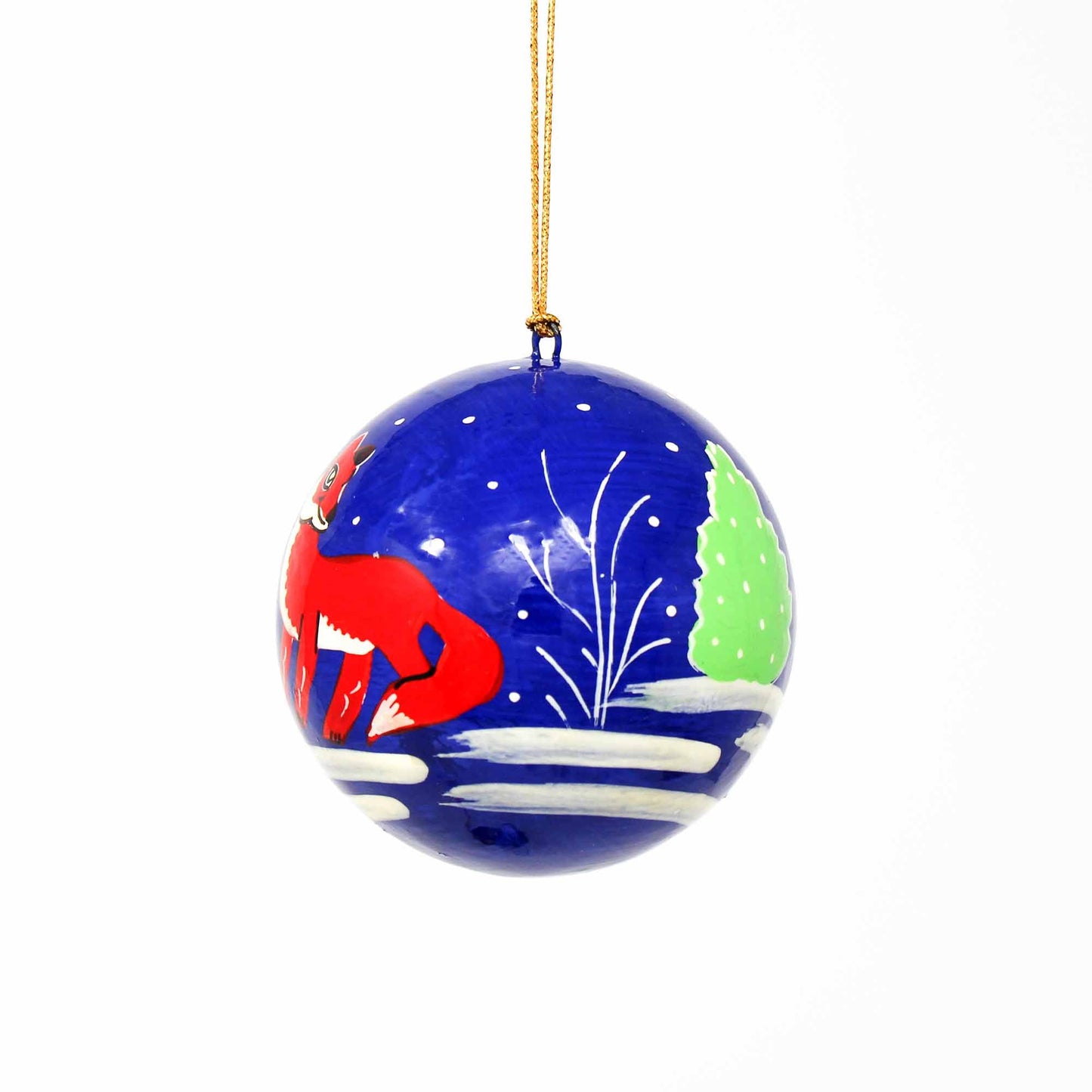 Handpainted Fox & Bird Ornaments, Set of 2