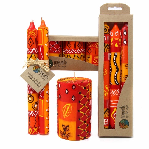 Set of Three Boxed Tall Hand-Painted Candles - Zahabu Design - Nobunto